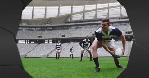 Rugby Players Preparing for Game in Stadium