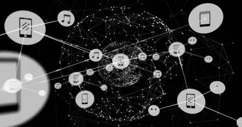 Digital Global Network with Music and Mobile Icons - Download Free Stock Images Pikwizard.com
