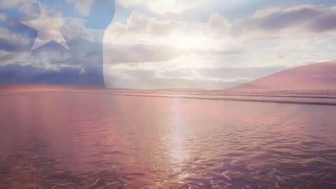 Animation of Chilean Flag Over Serene Sunset Ocean