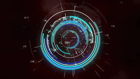 Futuristic Digital Scope with Globe Overlay and Lightning Effects