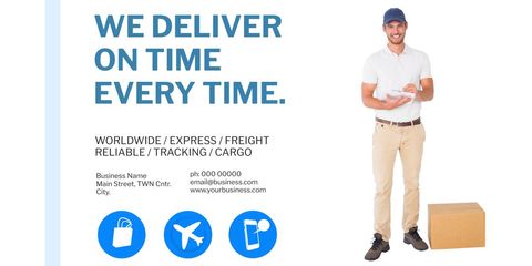 Smiling Courier with Package Emphasizing Punctual Delivery Service - Download Free Stock Templates Pikwizard.com