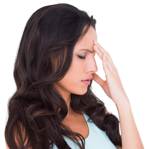 Stressed Woman Touching Forehead in Transparent Background
