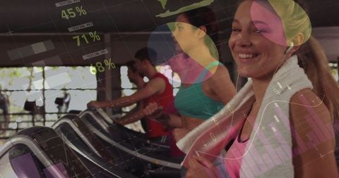 Digital Interface Overlays on People Exercising at Gym