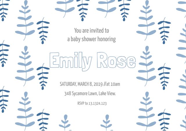 Spring-themed Baby Shower Invitation with Blue Botanical Patterns - Download Free Stock Templates Pikwizard.com