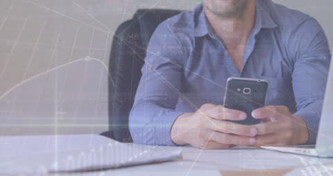Businessman Analyzing Data on Smartphone with Stock Graph Overlay