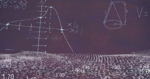 Floating mathematical equations on vibrant red background illustrating global connections