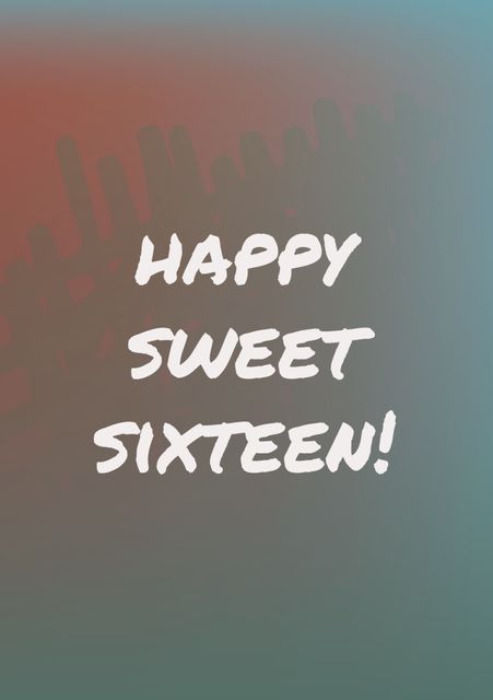 A colorful and vibrant gradient background with the bold message 'Happy Sweet Sixteen!' in playful, handwritten typography. Ideal for designing sweet sixteen birthday invites, social media posts, and celebratory cards. Perfect for conveying festive mood and excitement of a milestone sixteenth birthday celebration.