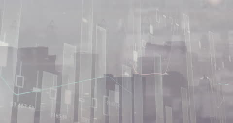 Digital Graph Overlay on City Skyline Depicting Data Analysis