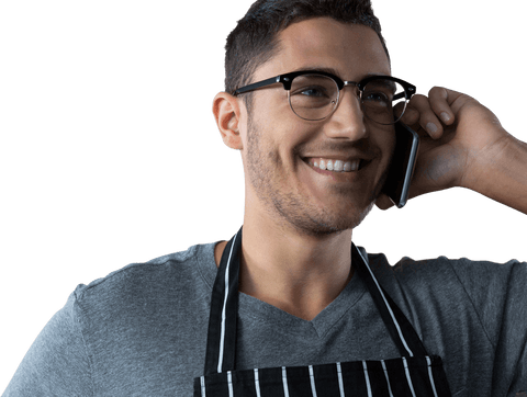 Transparent Smiling Waiter Talking on Mobile Phone - Download Free Stock Videos Pikwizard.com