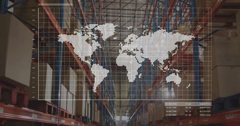 Warehouse with Global Logistics Overlay in Industrial Environment