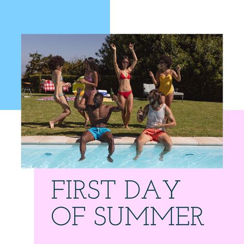 Group of Friends Celebrating First Day of Summer by Poolside - Download Free Stock Templates Pikwizard.com