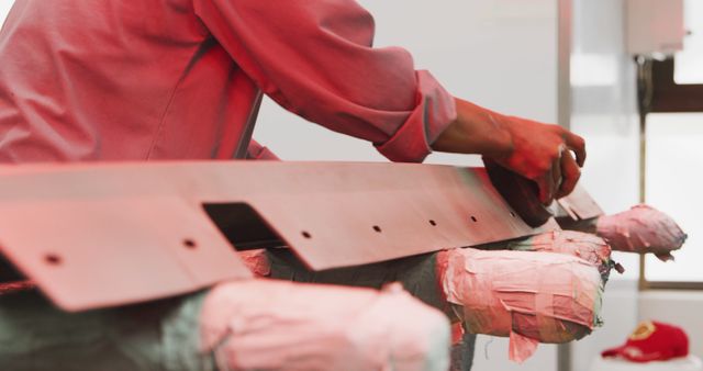 Industrial Worker Polishing Metal Sheet in Red Lighting - Download Free Stock Images Pikwizard.com