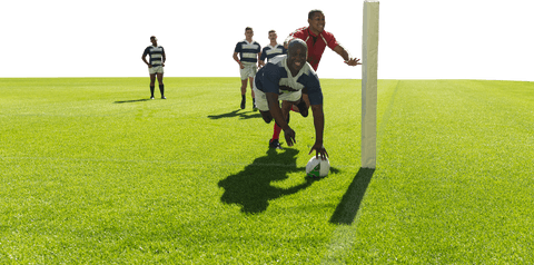 Rugby players running on field transparent background