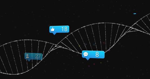 Digital dna double helix with social media notification bubbles and futuristic data