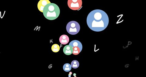 Colorful social media icons floating against black background