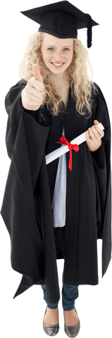 Happy graduate teenage girl with thumbs up in transparent background