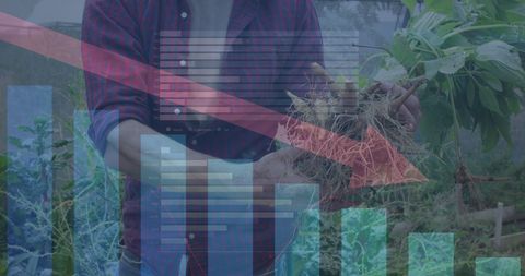 Man Analyzing Financial Data While Gardening