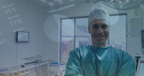 Innovative Male Surgeon Overlays Digital Data in Modern Hospital