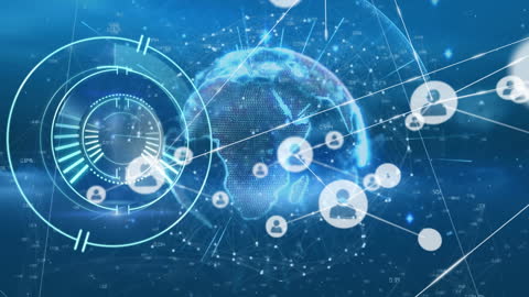 Global Digital Network Connections and Futuristic Interface