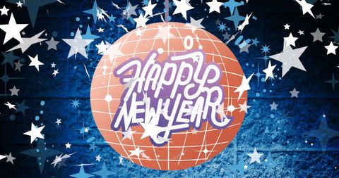 Festive New Year Celebration Design with Disco Ball and Stars