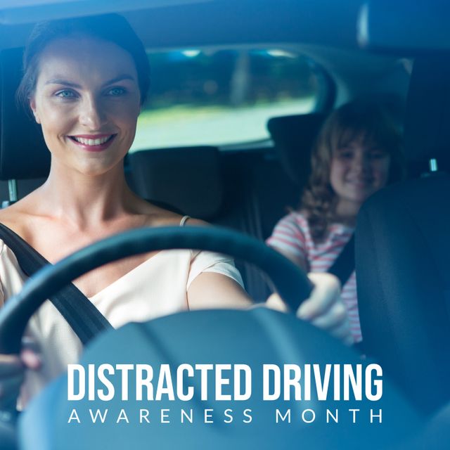 Mother Driving with Child Highlighting Distracted Driving Awareness Month - Download Free Stock Templates Pikwizard.com