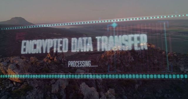 Futuristic holographic interface in remote mesa landscapes