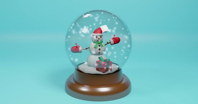 Festive Snowman Snow Globe with Gift on Winter Themed Background - Download Free Stock Images Pikwizard.com