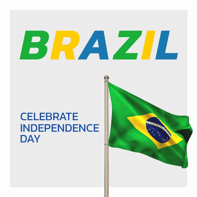 Vector image of waving flag with brazil celebrate independence day text, copy space. Illustration, patriotism, celebration, freedom and identity concept.