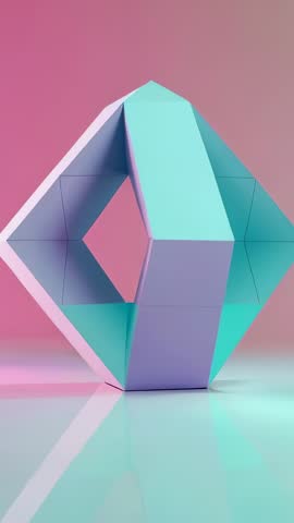 Pastel Hexagonal Ring Rotating in Pink Teal Gradient Vertical Loop for Minimal Backgrounds