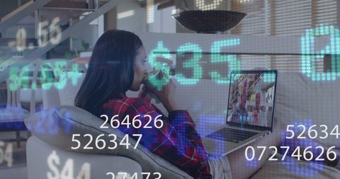Woman Videocalling Amidst Financial Data Visualization