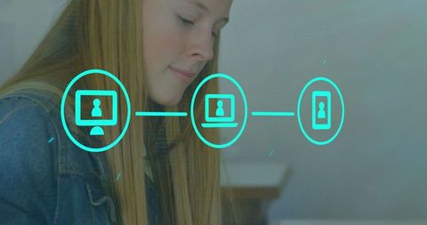 Teen Engaged in Learning with Digital Network Concept Overlay