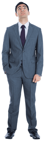 Transparent Confident Businessman in Suit Looking Up