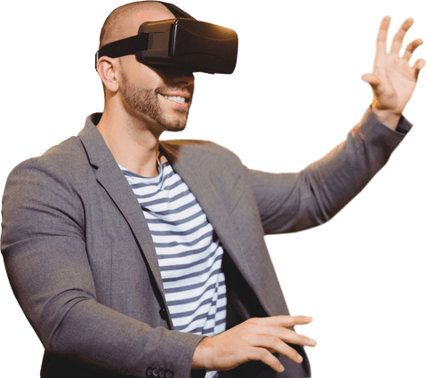 Transparent image of businessman engaging with vr experiences