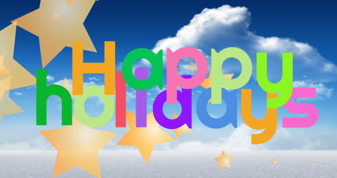 Colorful Holiday Greetings with Stars and Cloudy Sky