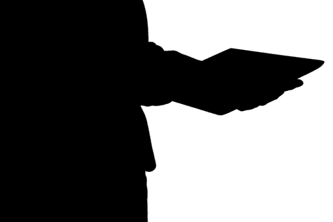 Hands holding tablet silhouette illustration on transparent background