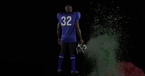 American Football Player with Splashes of Colorful Powder