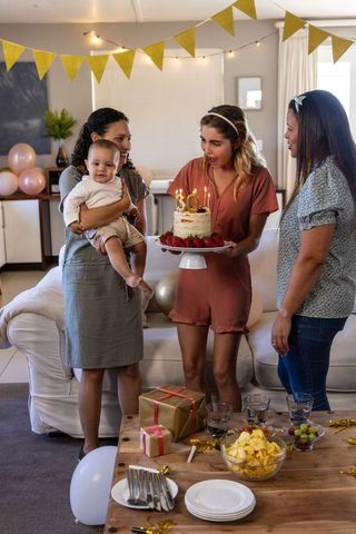Diverse Friends Celebrating Birthday at Home