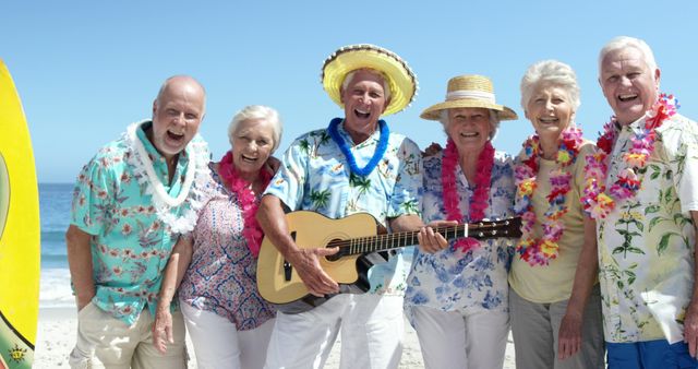 Senior Friends Enjoying Music and Fun on Scenic Beach - Download Free Stock Images Pikwizard.com