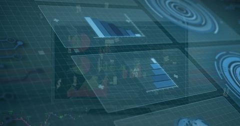 Futuristic data interface with 3d charts