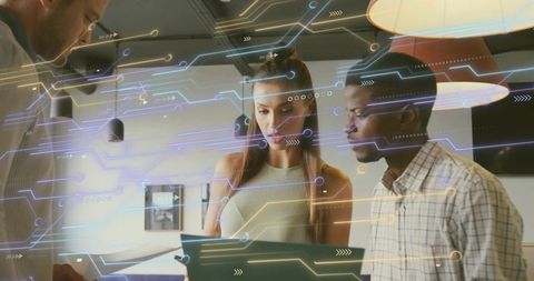 Collaborative Team Discussing Digital Innovation Ideas