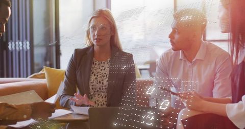 Business meeting with innovative digital concept overlay