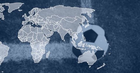 Global soccer influence on world map with motion blur