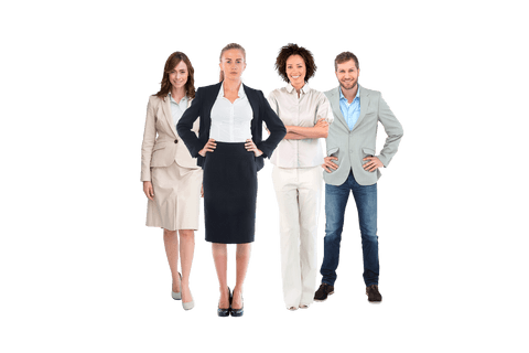 Confident business team posing against transparent background