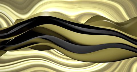 Abstract waves with gold and black hues on swirling background