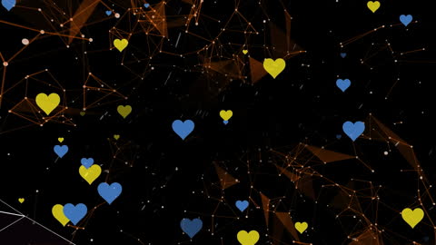 Colorful Heart Icons Floating in Digital Network Space