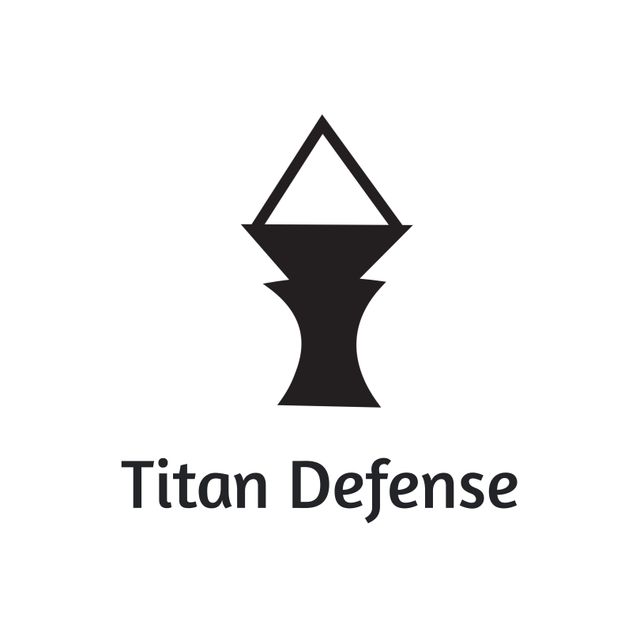 This logo design featuring 'Titan Defense' text and a black torch icon on a white background is ideal for companies in the defense and security industry. Use it for branding, marketing materials, business cards, websites, and other corporate identity needs to convey a professional and authoritative presence.