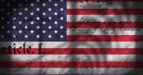 Vintage American Flag with Constitutional Text and Shadows