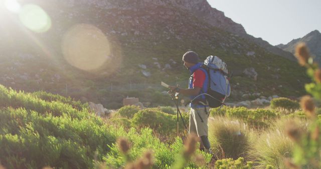 Adventurous Hiker Trekking Through Mountainous Landscape at Sunrise - Download Free Stock Images Pikwizard.com