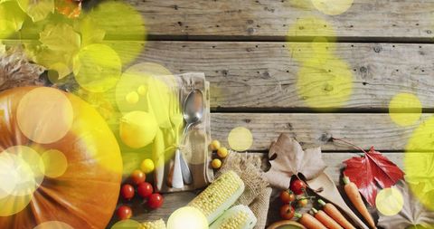 Autumn harvest arrangement with pumpkin and seasonal produce