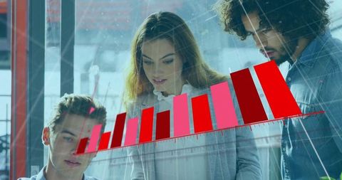 Team Analyzing Data Chart Projection in Modern Office Environment